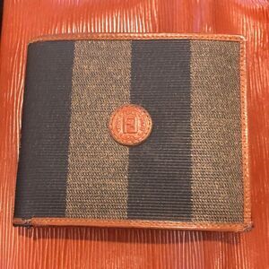 Fendi Pequin Pecan Striped Pattern Bifold Wallet